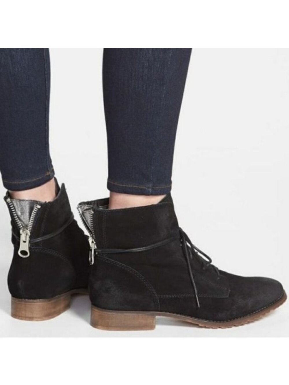 Steve Madden Black Rawlings Suede Leather Lace Up Ankle Boots Women's Size 6.5